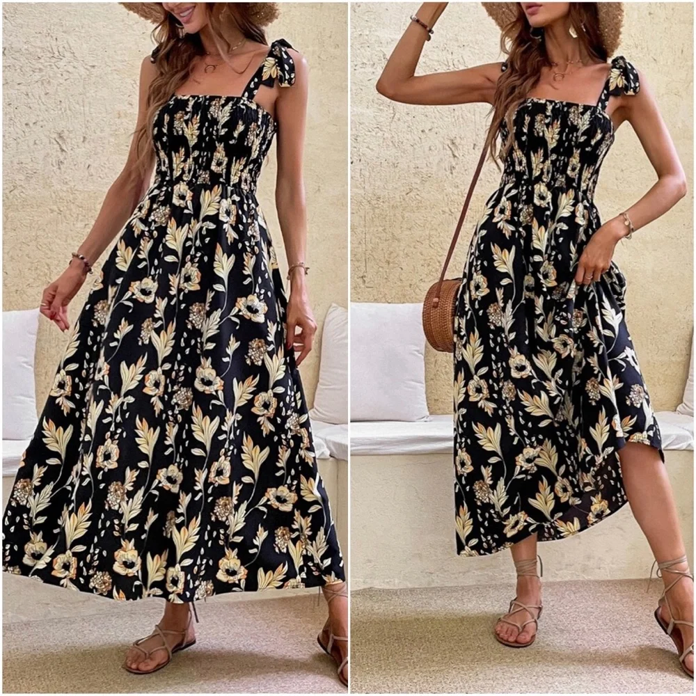 Bohemian Floral print Cottagecore Midi Dress - Picture 4 of 9